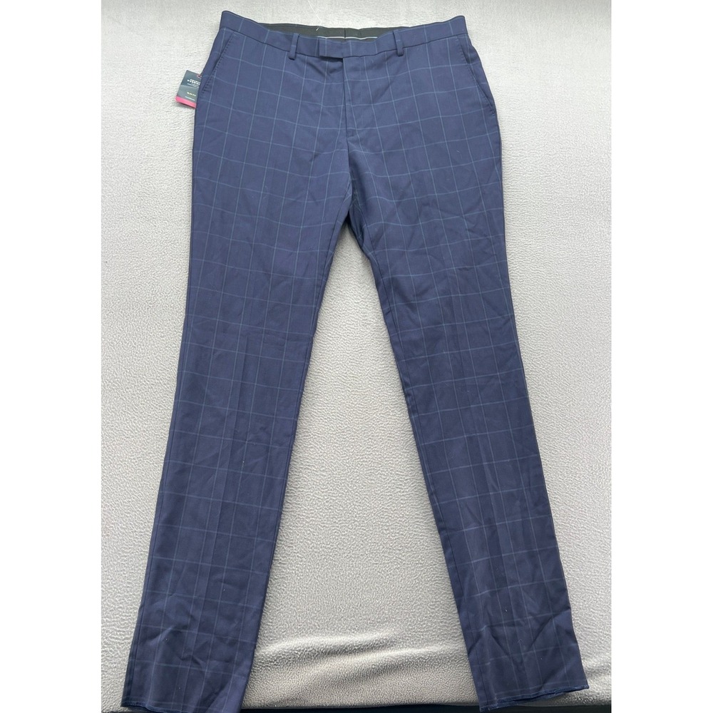 Charles Tyrwhitt Pants Mens 38x36 Navy Windowpane Slim Fit Suit Trousers